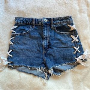 Blue Denim Shorts with Side ties